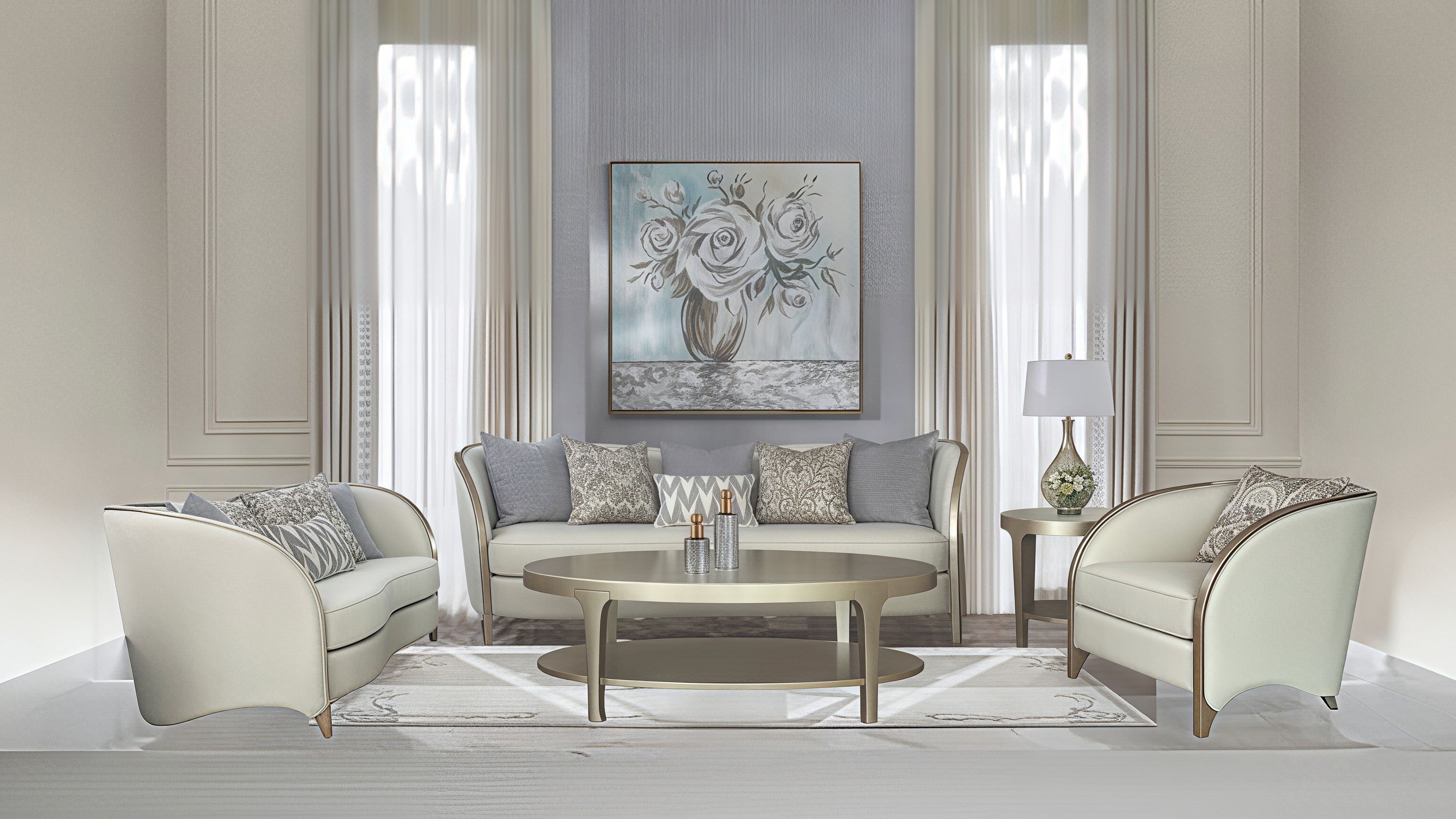 SCARLETT™ – ELEGANT WOOD-TRIMMED LIVING ROOM SET – L1925