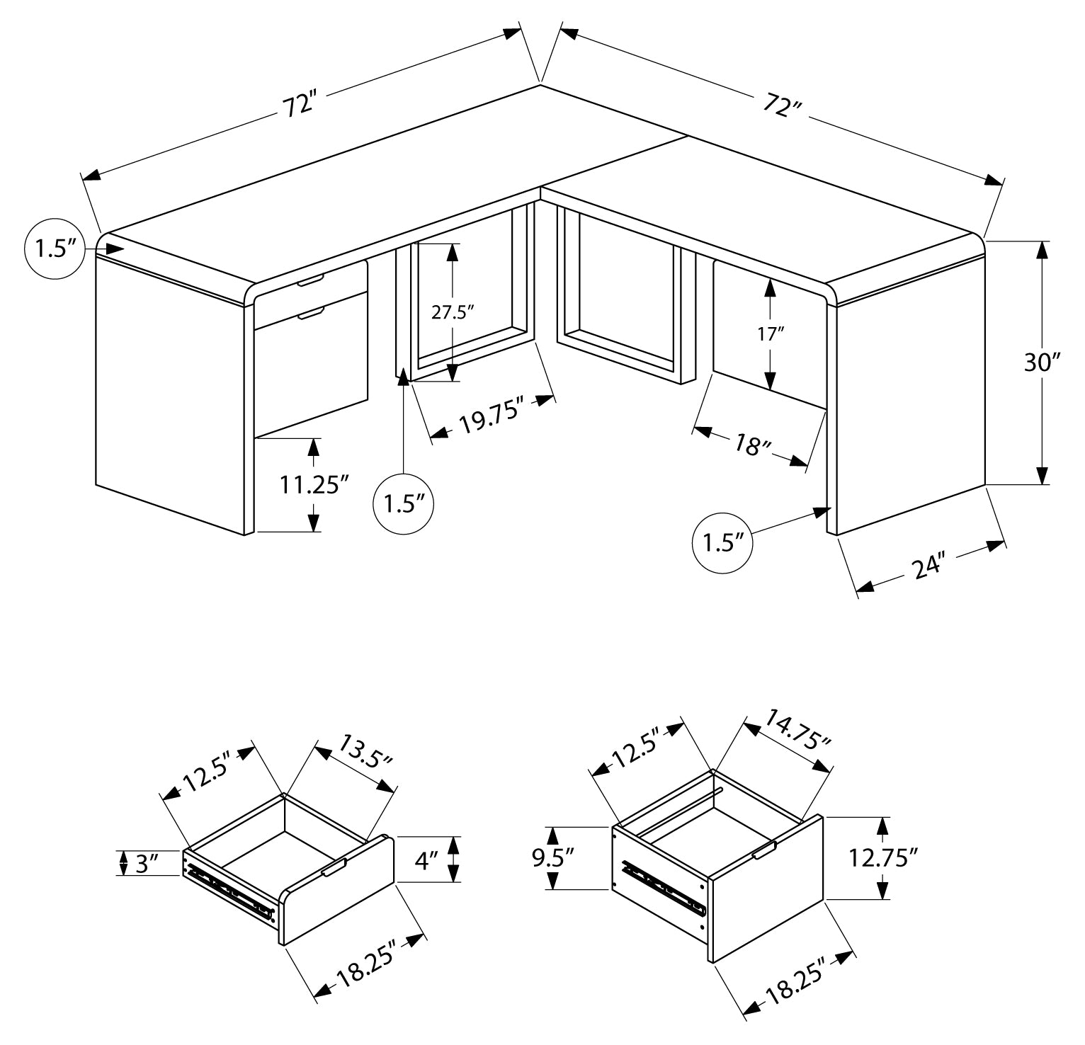 LUXARA CORNER™ – L-SHAPED HIGH GLOSS OFFICE DESK – I 7582