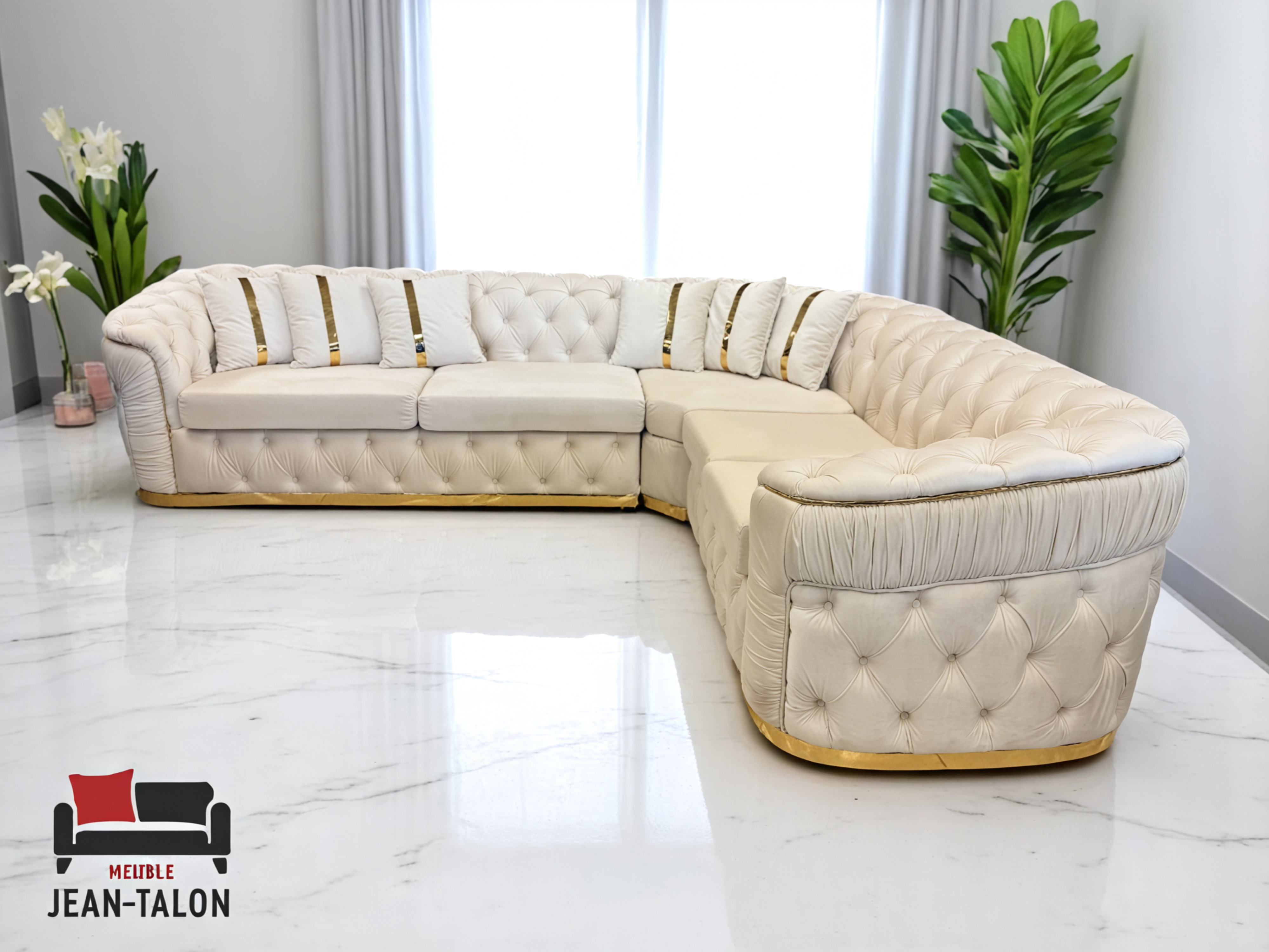 Canapé d'angle luxueux en velours beige DreamVelvet™ – 6198