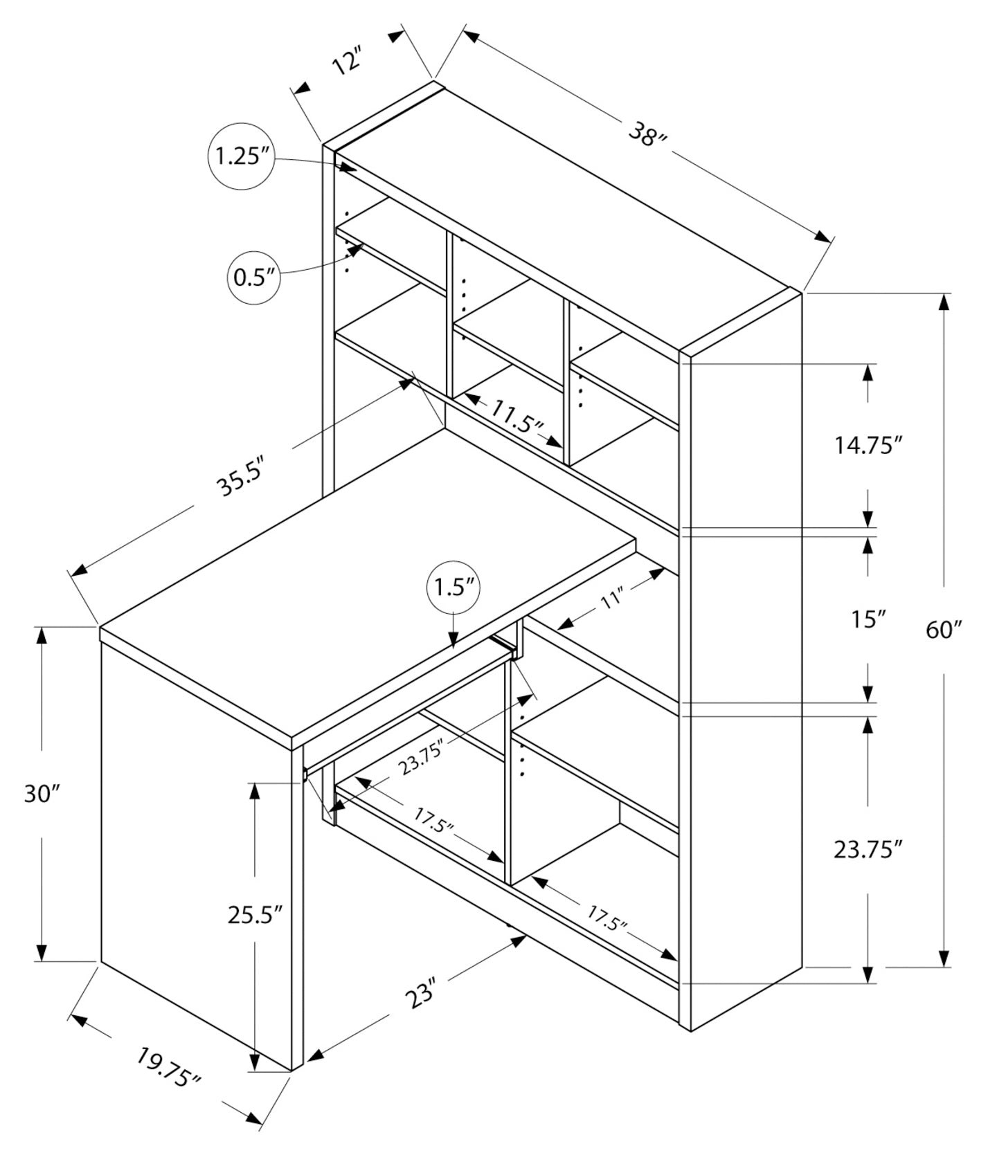 STRAVION™ – L-SHAPED CORNER COMPUTER DESK WITH BOOKCASE – I 7022