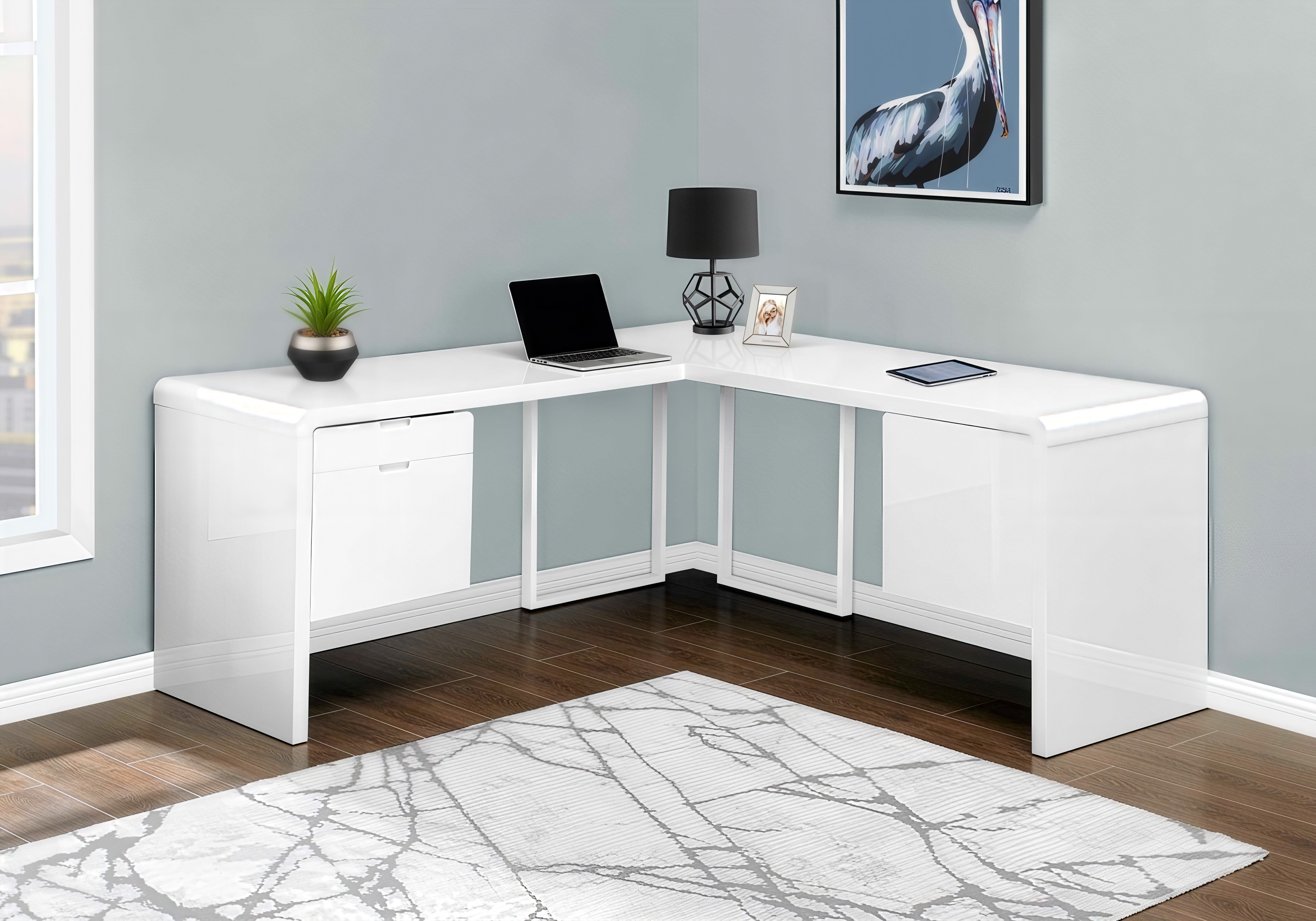 LUXARA CORNER™ – L-SHAPED HIGH GLOSS OFFICE DESK – I 7582