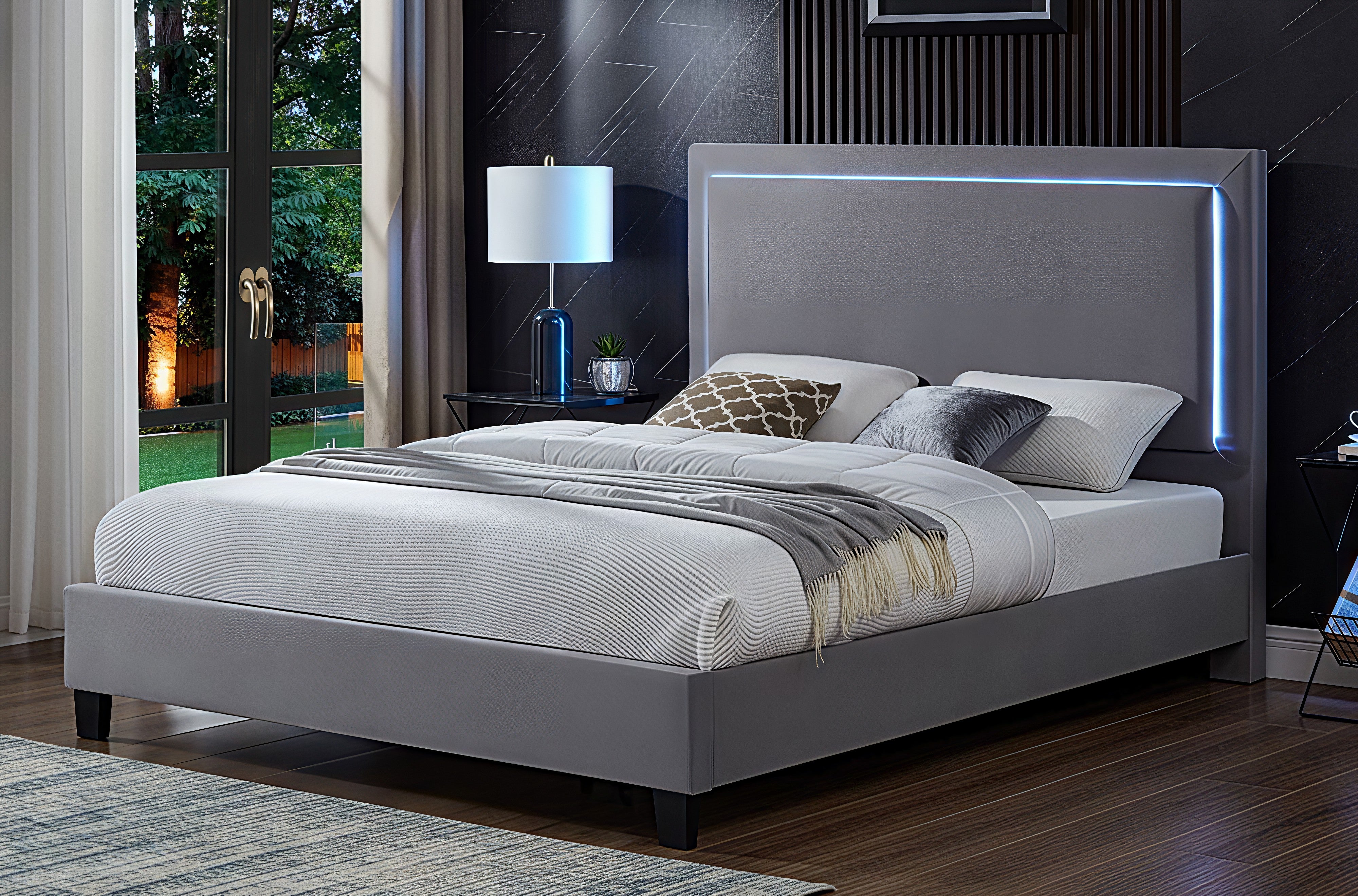 LUMINEX AURA™ – LED VELVET UPHOLSTERED PLATFORM BED – T2365