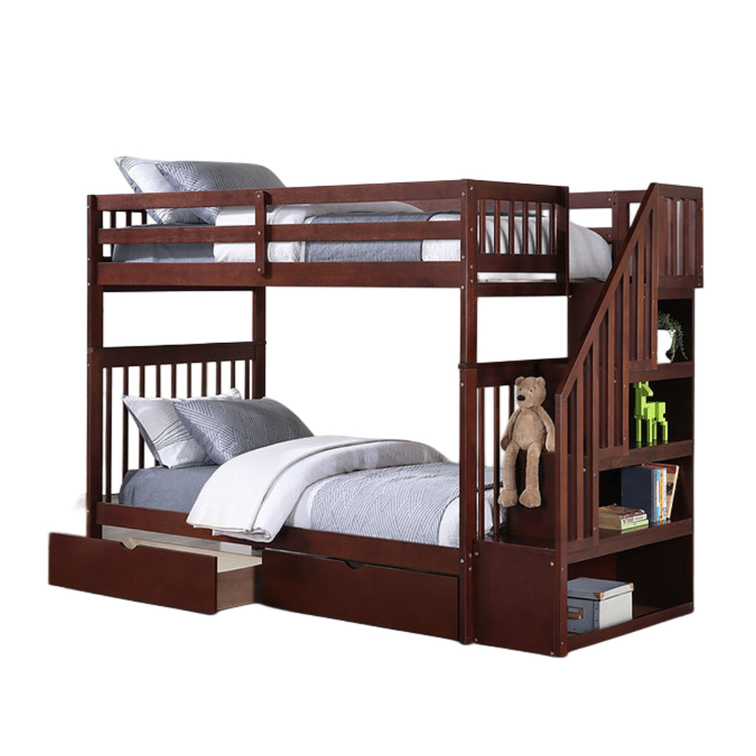 EVEREST WOOD™ – SINGLE OVER SINGLE STAIRCASE BUNK BED – B-1845
