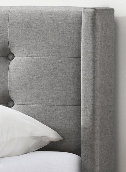 Fabric Bed with Button Tufting, Wing Headboard & Tapered Legs – IF-5270
